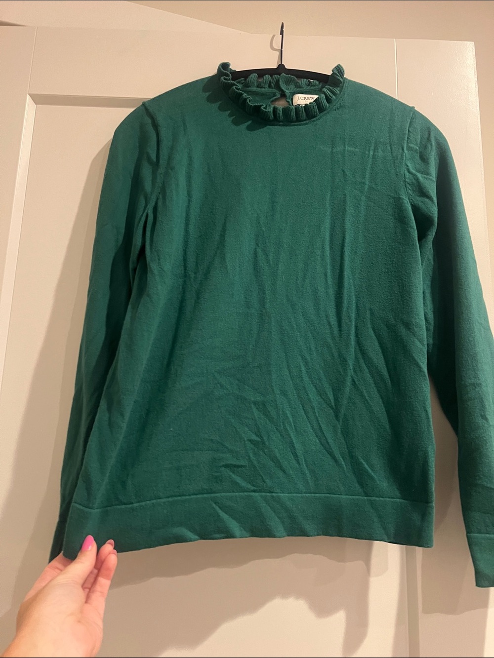 J. Crew Emerald Green Ruffle Mock Neck Sweater